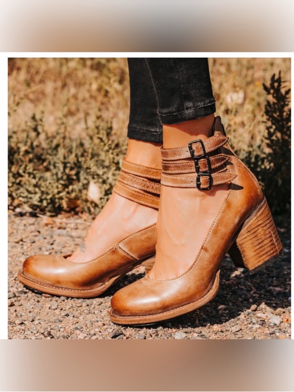 Freebird Size 9 Randi Triple Ankle Strap Tan Leather Block Heel